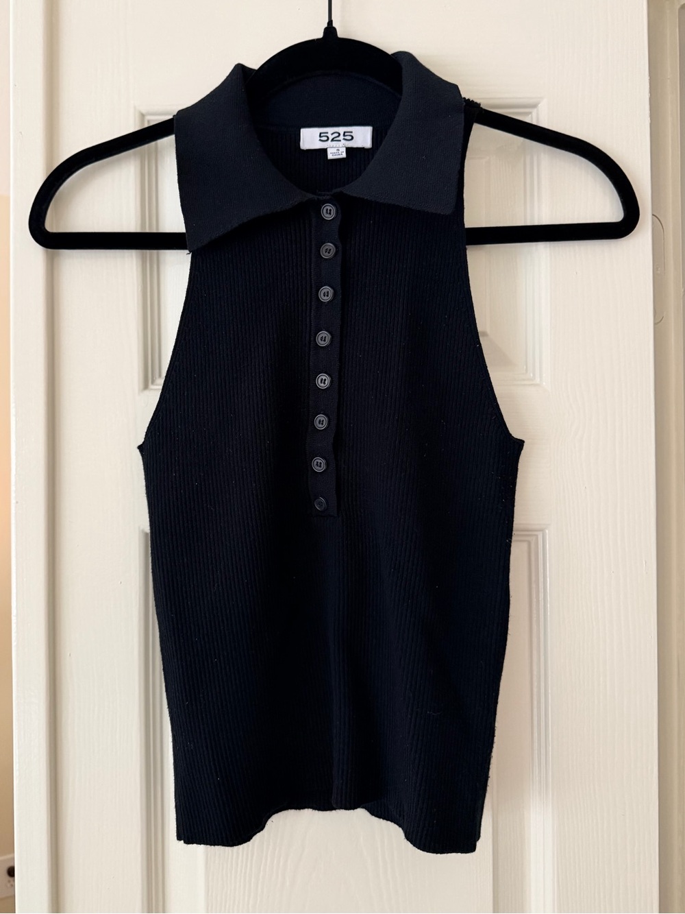 525 America Black Ribbed Sleeveless Polo Tank Size S